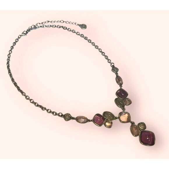NAPIER Purple Pastel GRIPOIX Resin Silver Tone Collar Statement Y Drop NECKLACE - Picture 2 of 6